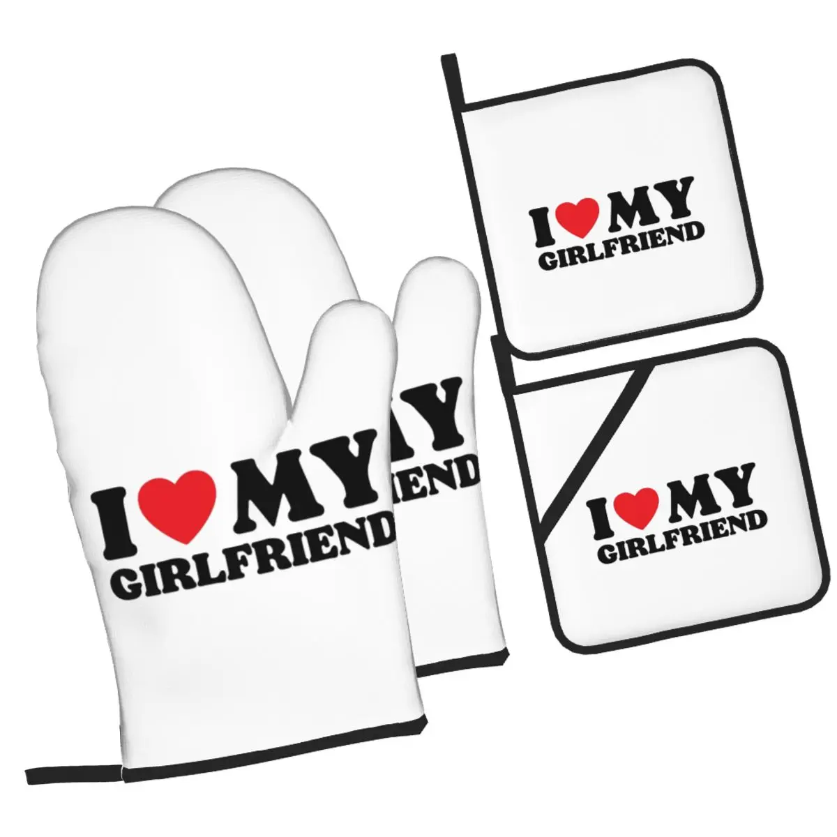 

Наборы из 4 рукавиц для духовки I Love My Girlfriend и держателей для кастрюль для выпечки, кухни, приготовления пищи, устойчивых к барбекю, нескользящих перчаток
