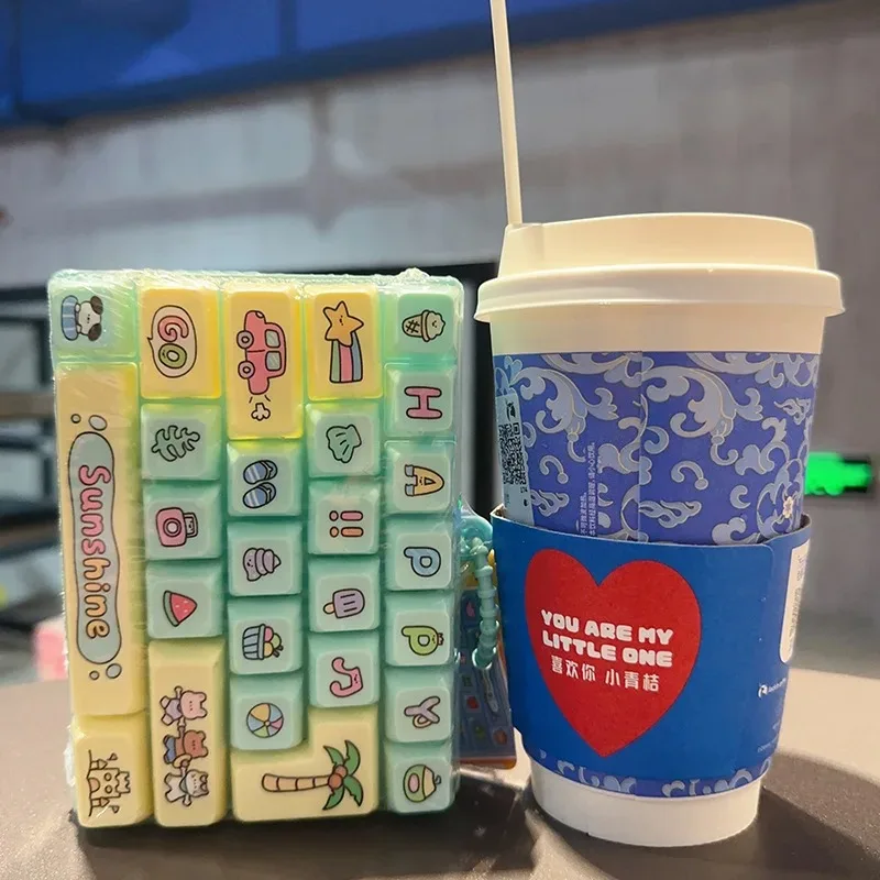 Candy Color Keycap Keychain Cute Cartoon 26-key Aecompression Keyboard Toy Keyrings Fidgets Keycap Clicker Bag Pendant 키캡 view 6