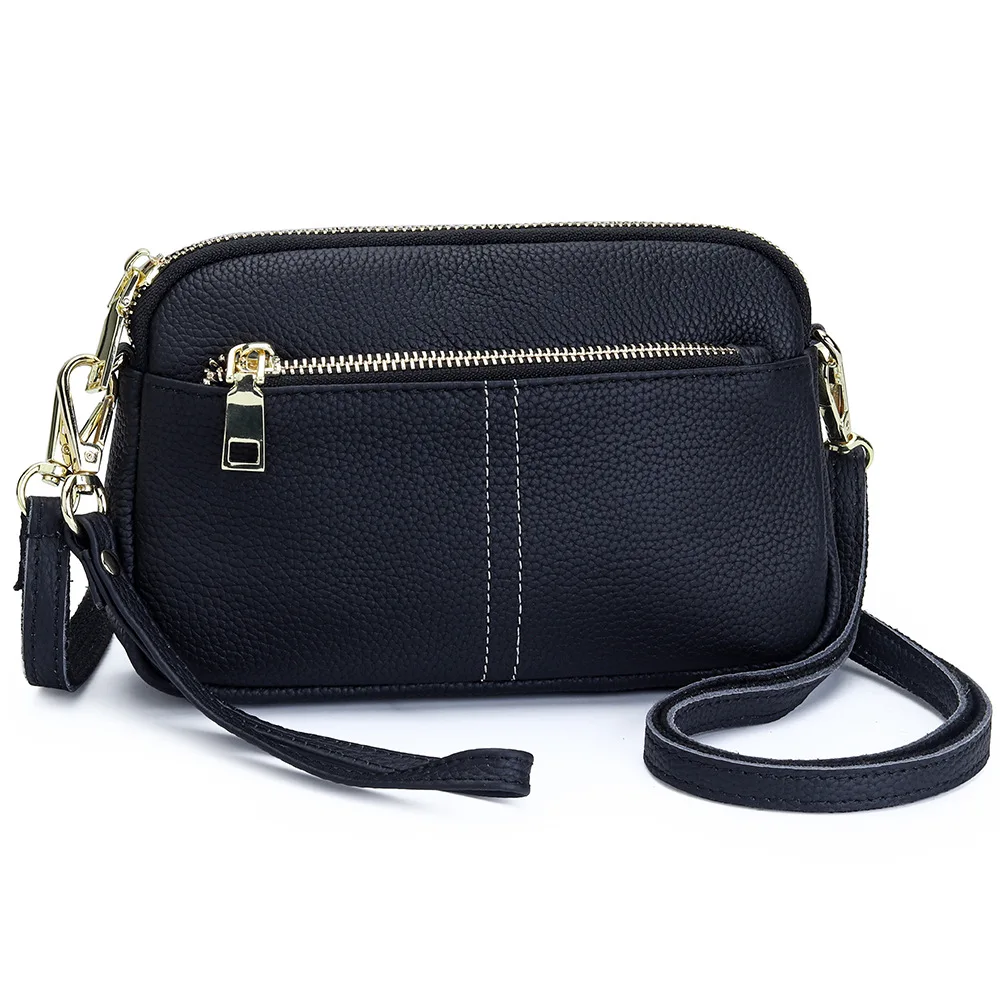 

Women's Genuine Leather Crossbody Bag Small Square Handbag Head Layer Cowhide Multi-functional 2-in-1 Wristlet & Shoulder Bag