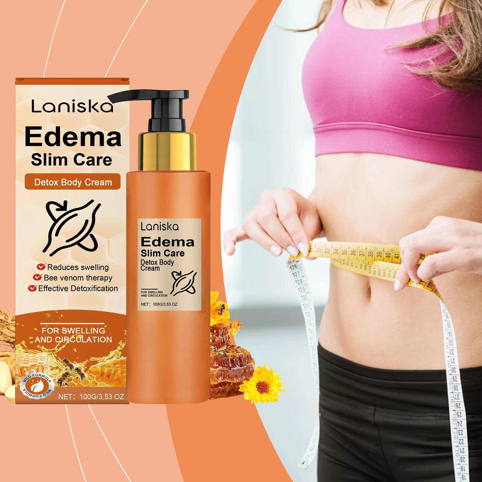 슬림 케어 디톡스 바디 크림 - 벌독 치료가 포함된 붓기 방지 및 순환 촉진 크림