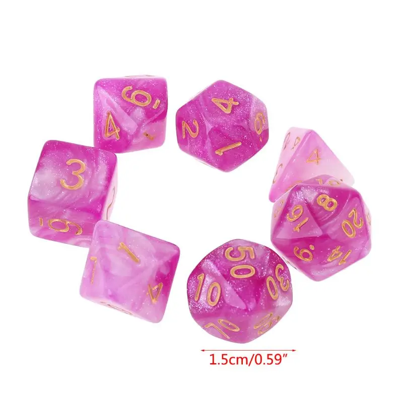 7pcs Dichromatic Polyhedral Dices D4 D6 D8 D10 D12 D20 Numbers Dices for DND MTG RPG Desktop Board Games