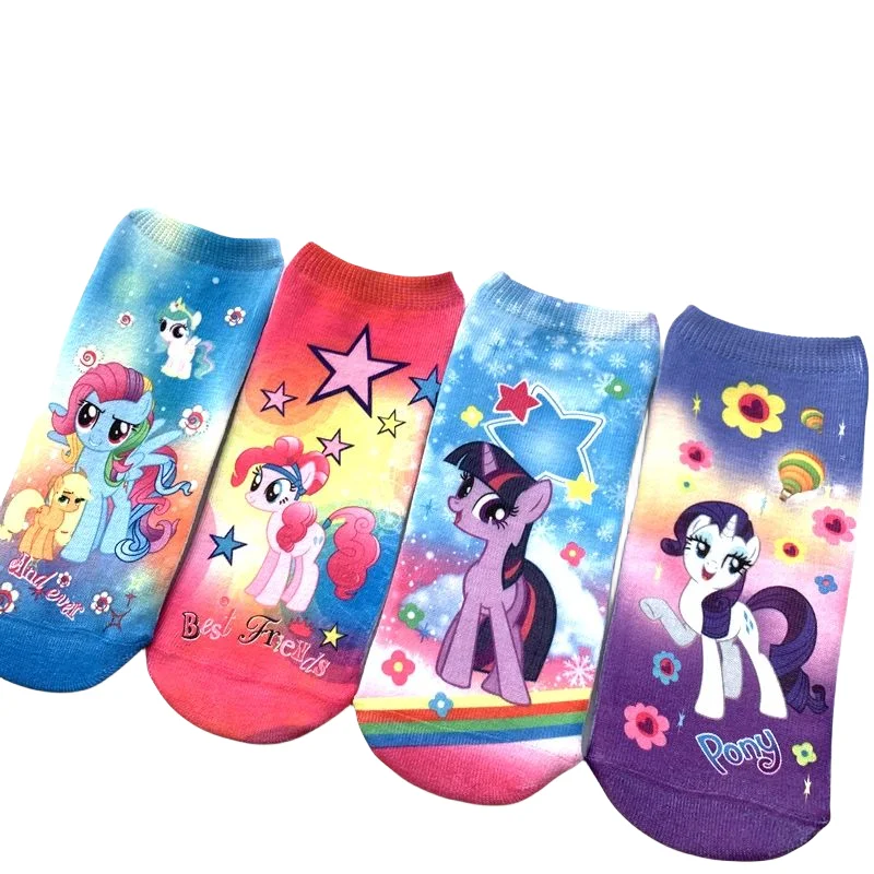 Kaus kaki kartun My little pony, kaus kaki katun nyaman dan modis, kaus kaki tabung pendek kepribadian kreatif musim panas untuk perempuan