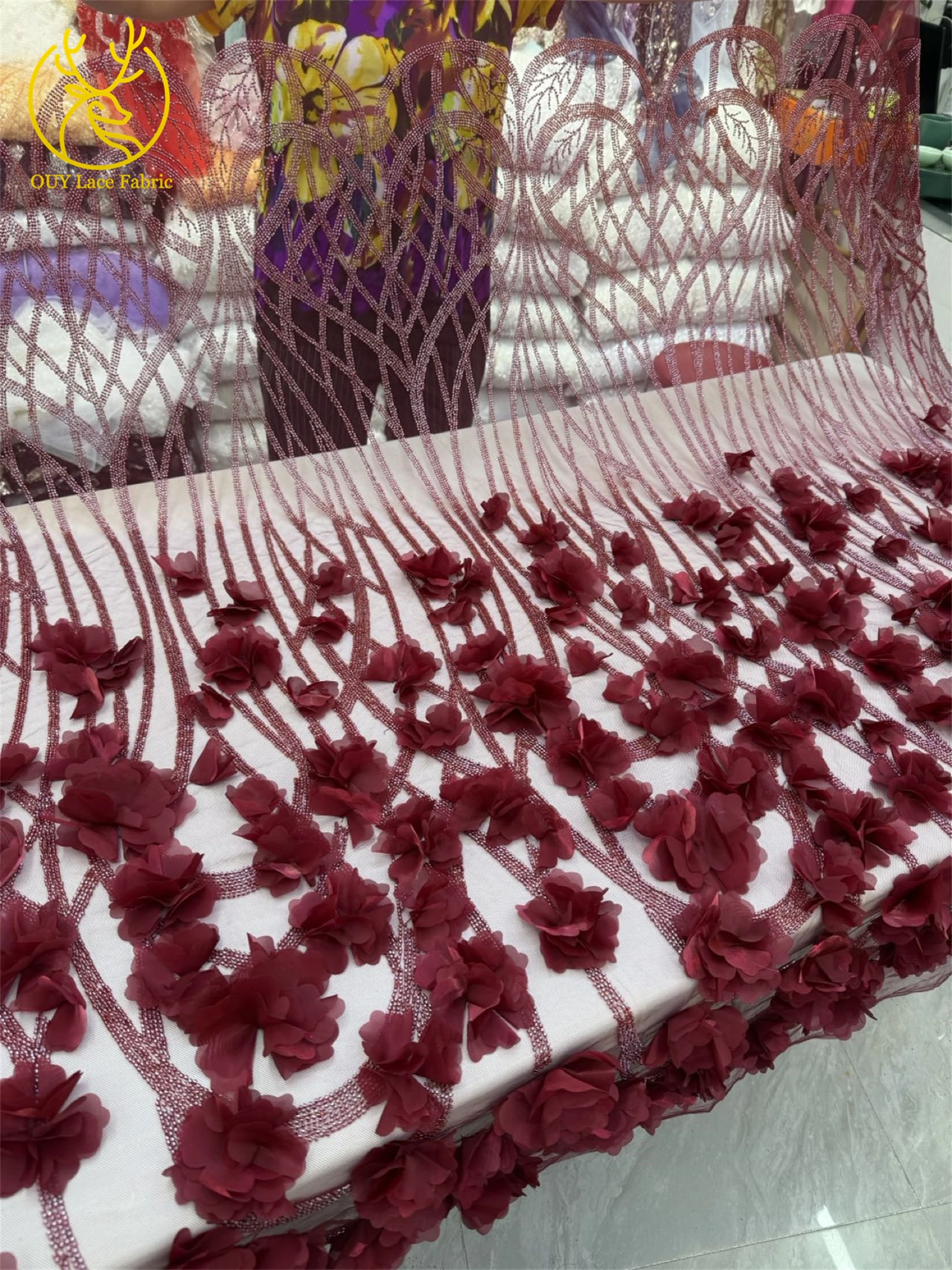 3D 花エレガントなビーズスパンコール刺繍フレンチブライダルチュールレースアフリカナイジェリア生地イブニングドレス結婚式 5 ヤード