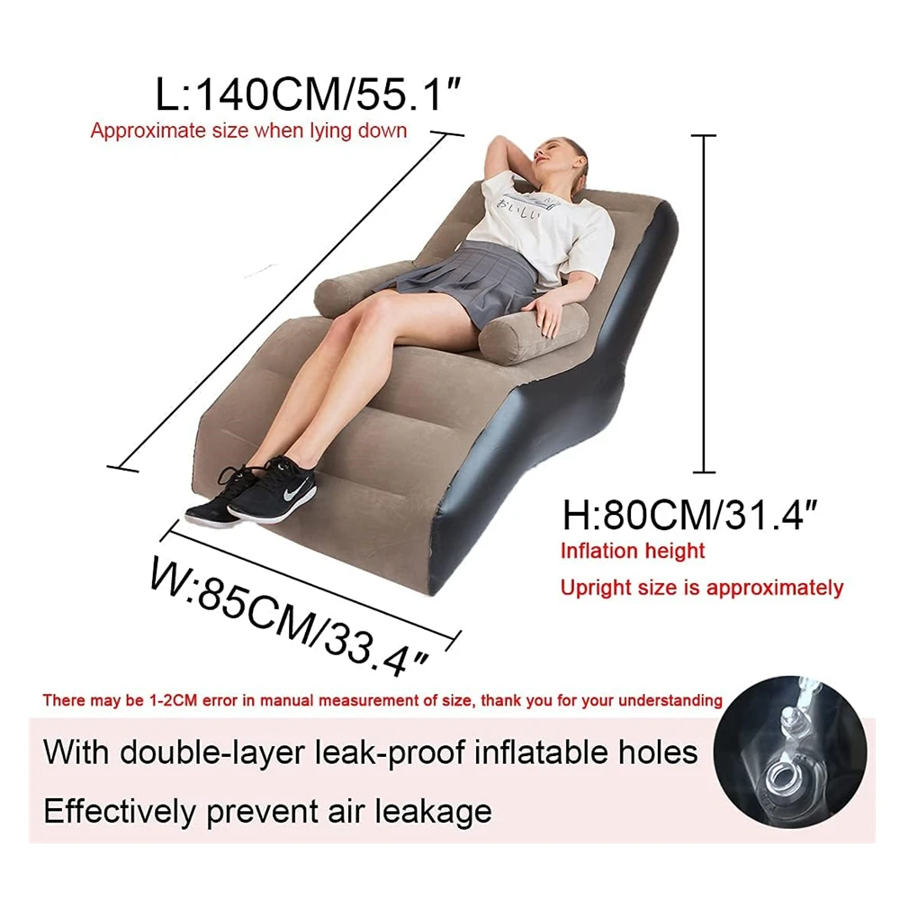 Folding Lazy Sofa,Inflatable Lounge Chair Thickened Durable Folds,Compactly Gaming Lounger Air Bench for Leisure Bed Sleeping