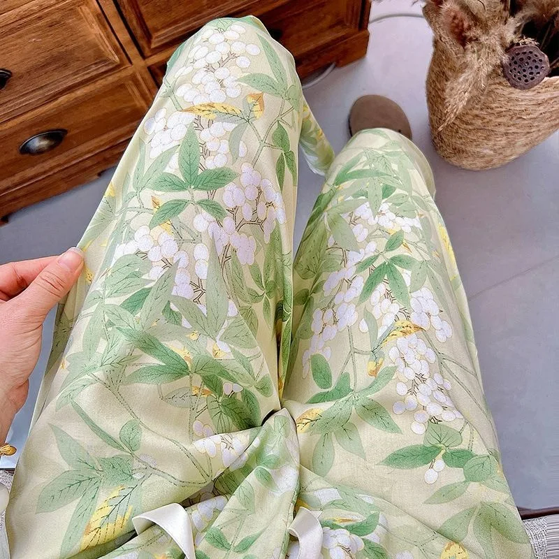 

French Style Floral Pajama Sleep Bottoms Women's Spring New Summer Floral High Waist Thin Loose Casual Mosquito-proof Home Pants