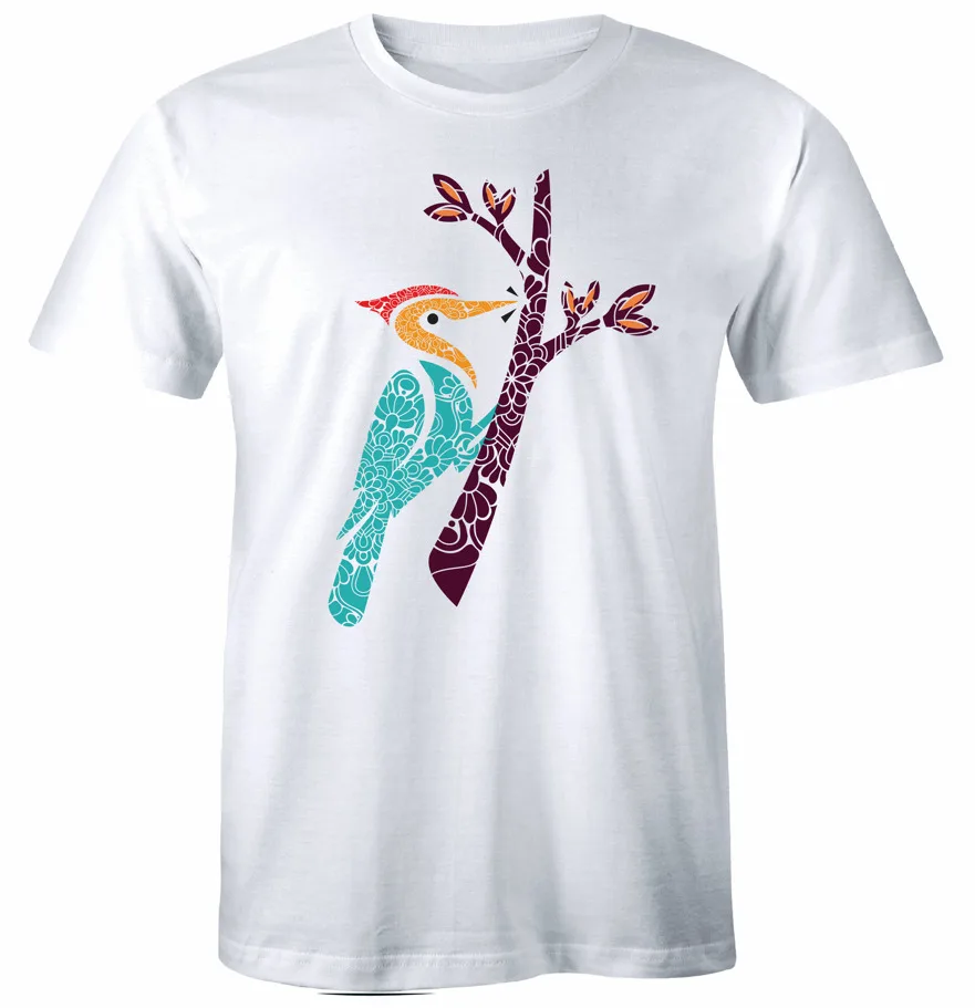 Woodpecker T-Shirt Intricate Floral Graphic of Woodpecker Bird Lover Tee High Quality 100%Cotton Short Sleeve