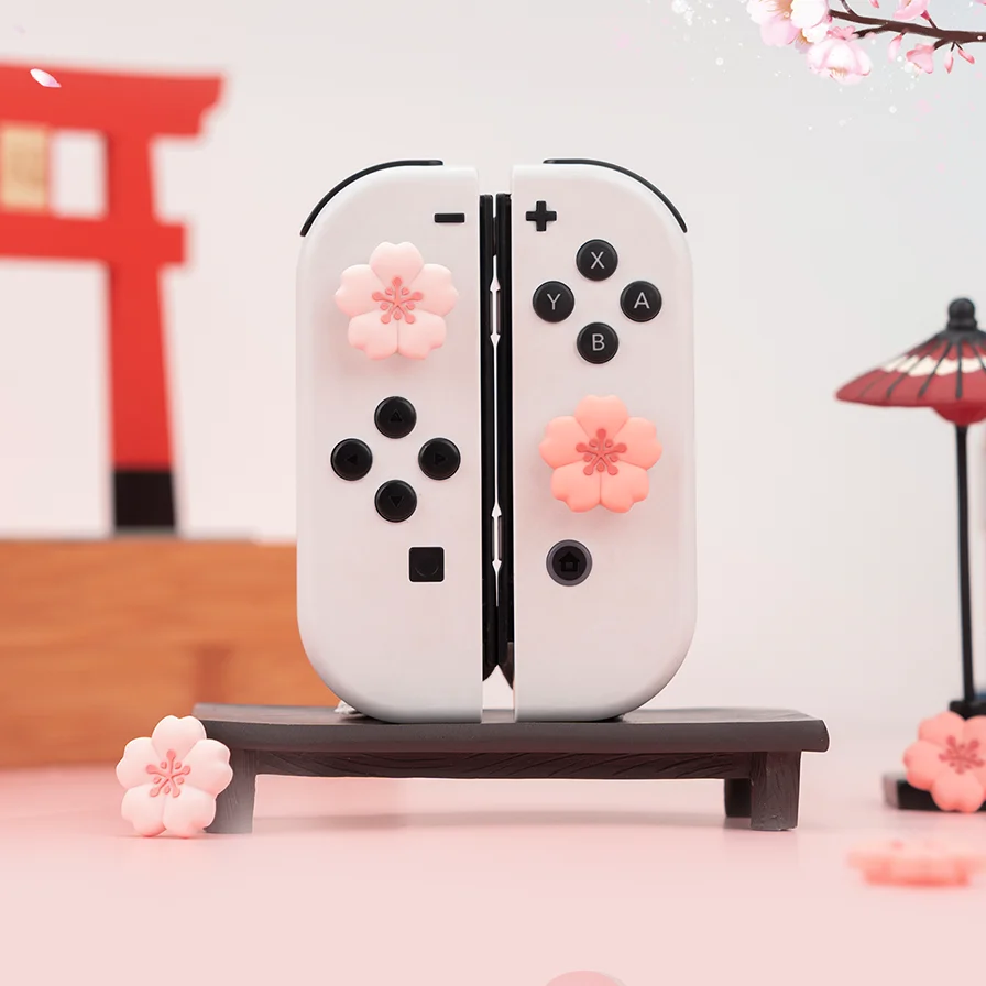 4pcs Sakura Joy Con Thumb Grips Joystick Caps Pink Soft Silicone Covers Button For Nintendo Switch Oled Lite Controller