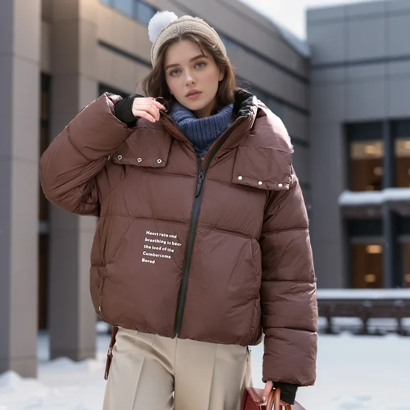 Winter kurze Jacke warme Puffer jacke Kapuze Baumwoll mantel Streetwear Langarm schickes Design wind dichte Oberbekleidung kurze Parkas