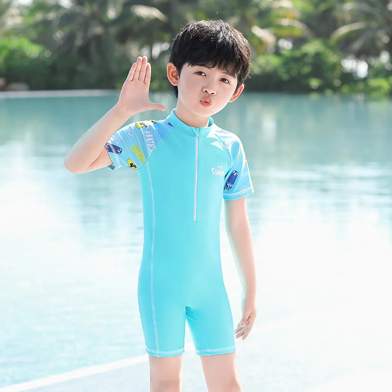 

Boy UV Protection One Piece Bathing Swimwear UPF50+Front Zipper Surfing Beach Rash Guard Children Quick-Drying Diving Suits