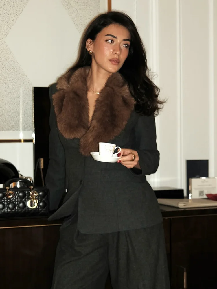 Żakiet damski wiosenny w stylu streetwear, jednolity kolor, kieszenie, długi rękaw, jednorzędowy, kołnierzyk wykładany, modny.