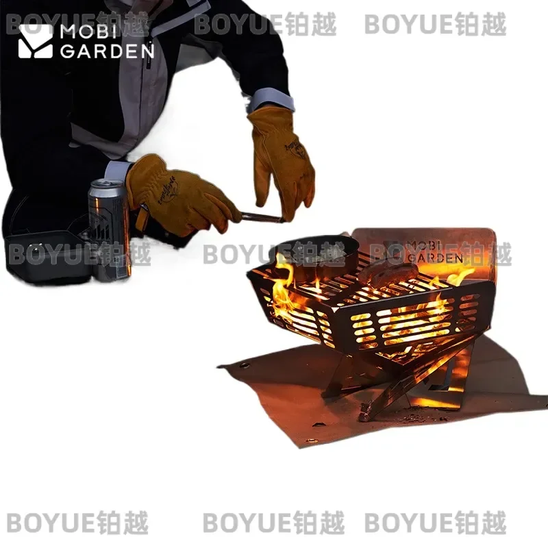 MOBI GARDEN Outdoor Camping Grill Firewood Stove Lightweight Portable Stainless Steel Fire Table Splice Folding Bonfire