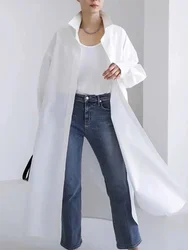 Missuoo Summer Solid White Thin Shirt Outerwear for Women Lapel Long Sleeve X-Long Trench Coat 2024 Spring and Summer New