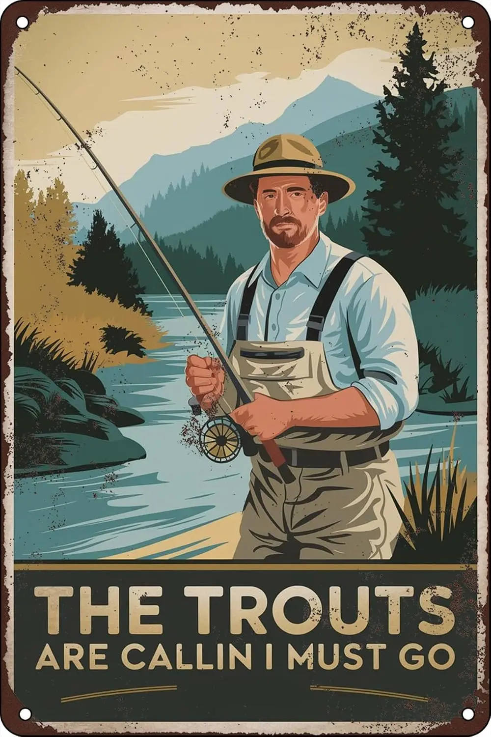 The Trouts are Calling and I Must Go Funny Tin Sign Vintage Metal For Man Cave Funny Signs Garage Wall Decor Office Outdoor sign