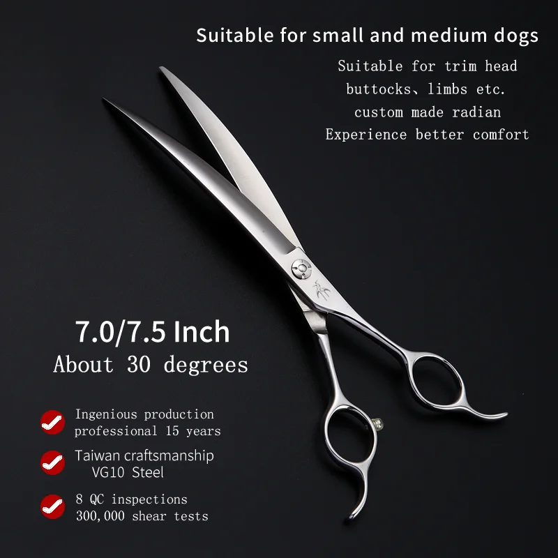 Taiwan Crane Pet Curved Scissors 7.0/7.5 Inch Japanese Imported Vg10 High-grade Curved Scissors For Pet Beauticians Dog grooming