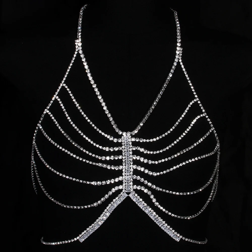 Sparkling Hollow Zircon Bra Women Harness Sleeveless Top Body Jewelry Crystal Chest Chain Jewelry Underwear Bikini Accessories