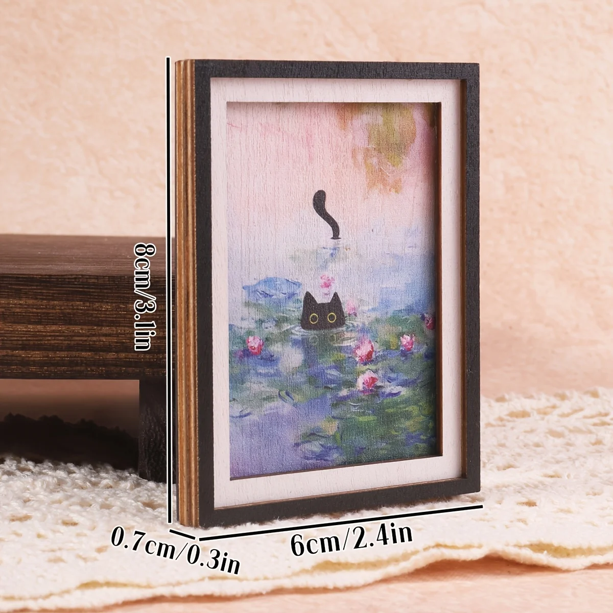 Mini-Kühlschrankmagnet in Rahmenform, Muster mit schwarzer Katze, die in einem Blumenbecken schwimmt, Heimdekoration, perfektes Weihnachtsgeschenk – Detail 4