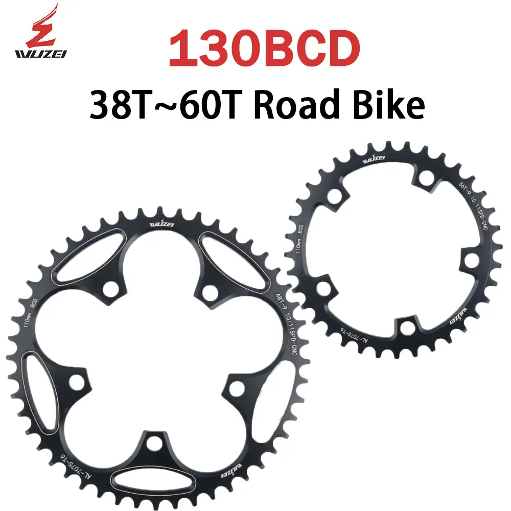 WUZEI 130 BCD Chainring 38T 40T 42T 46T 50T Narrow Wide Star Road Bike Crown 5 Bolts Front Star for Folding Bicycle