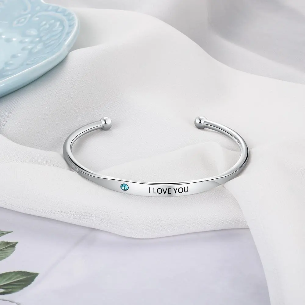 xunyue Luxury Stainless Steel Bangles Personalized Bracelets Custom Engraved Name & Birthstone Promise Bracelet