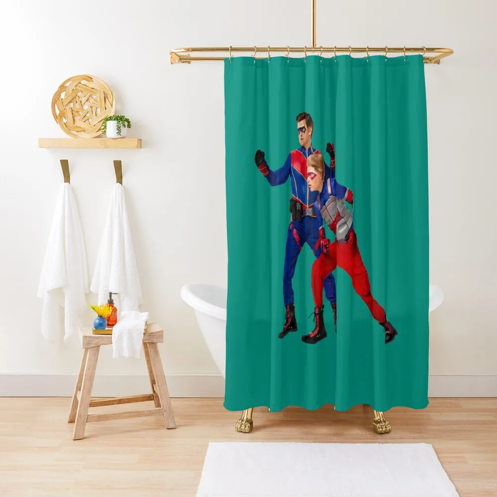 

Kid Danger and Captain Man Heroic Full Sketch Shower Curtain Waterproof Fabric Bathroom Bathroom Accessory Curtain