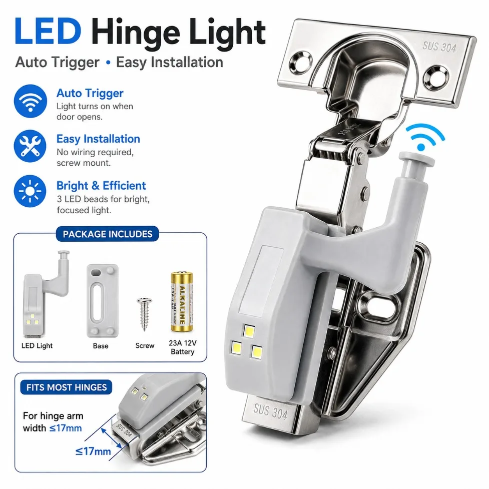 6Pcs/Pack LED Hinge Sensor Light, Inner Hinge Switch Night Light for Closet Wardrobe Cupboard Kitchen Bedroom Living Room Decor