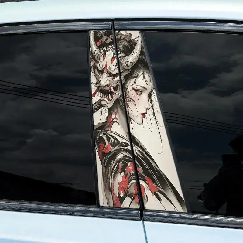 A car sticker, using JDM style Prajina mask pattern door post graphic decorative strip