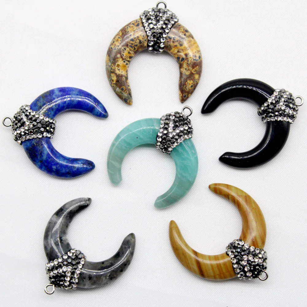 Natural Stone Amazonite Pendant lapis lazuli obsidian Blue Moon Pendants  DIY Make Jewelry Necklace Earring Accessories for Wome