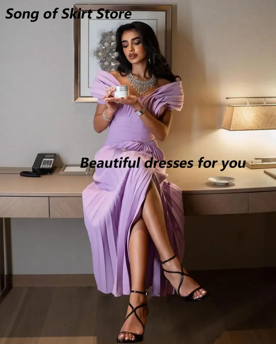 Customized Lilac Luxury Evening Dresses Mermaid Pleat Prom Dresses Off Shoulder Floor Length Saudi Arabia Women\'s Party Gowns