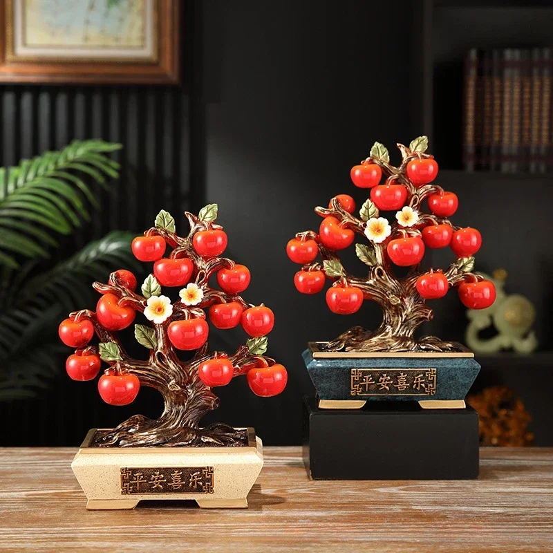 2026 Unique Resin Crafts Persimmon Tree Artificial Fruit Trees Apple Fruit Basket Ornaments Decorative Figurines Home Decoration