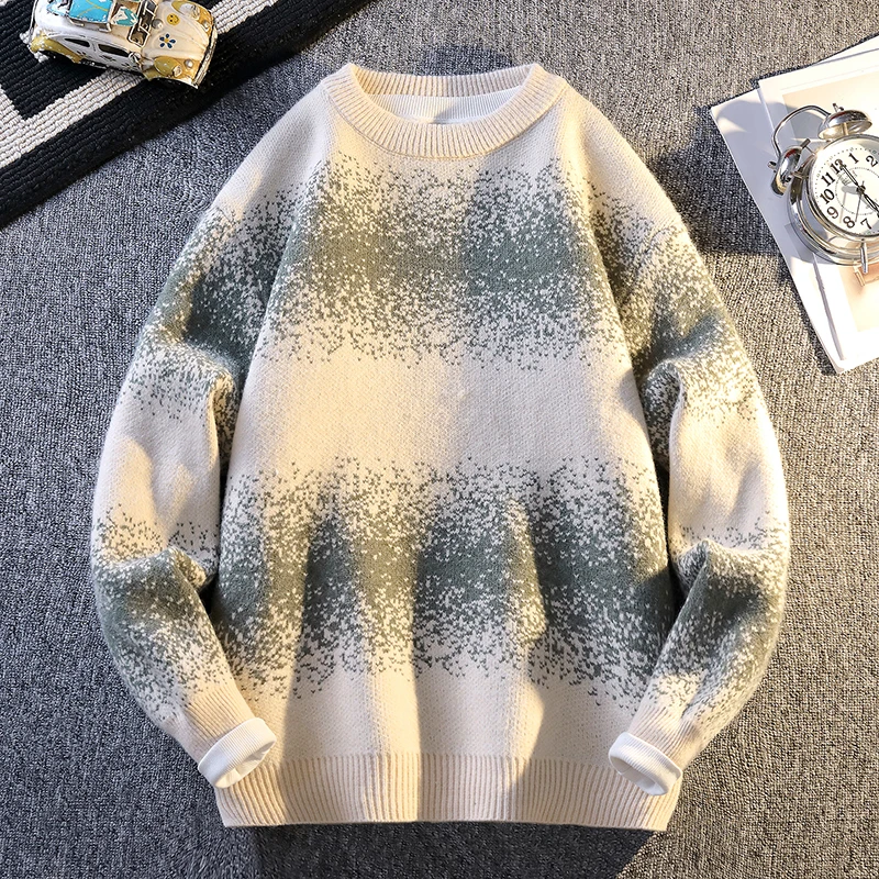 

2024 трендовый свитер с эффектом омбре для мужчин, осенний теплый пуловер, градиентный трикотаж с цветными блоками, уютный зимний свитер для мальчиков-подростков
