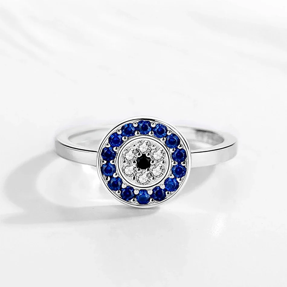 KALETINE Pierścionki z czystego srebra próby 925 dla kobiet Lucky Evil Eye Charm Blue CZ Finger Gold Pierścionki zaręczynowe Biżuteria ślubna dla mężczyzn