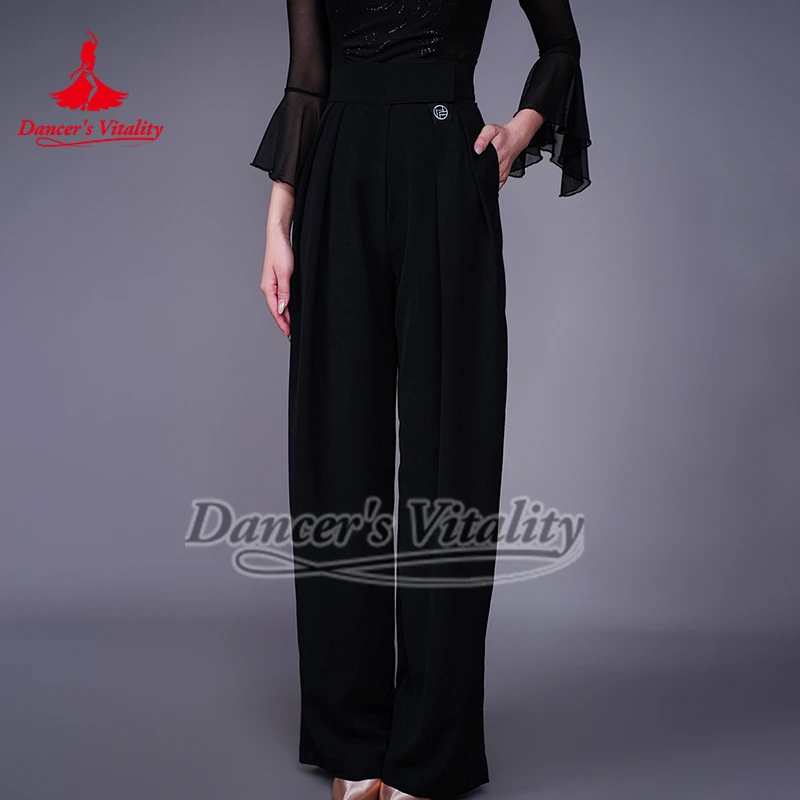 Adult Ballroom Sticking Style of Trouser Head Practice Clothes High-waisted Microhorn Social Dance Training Clothing Collocation