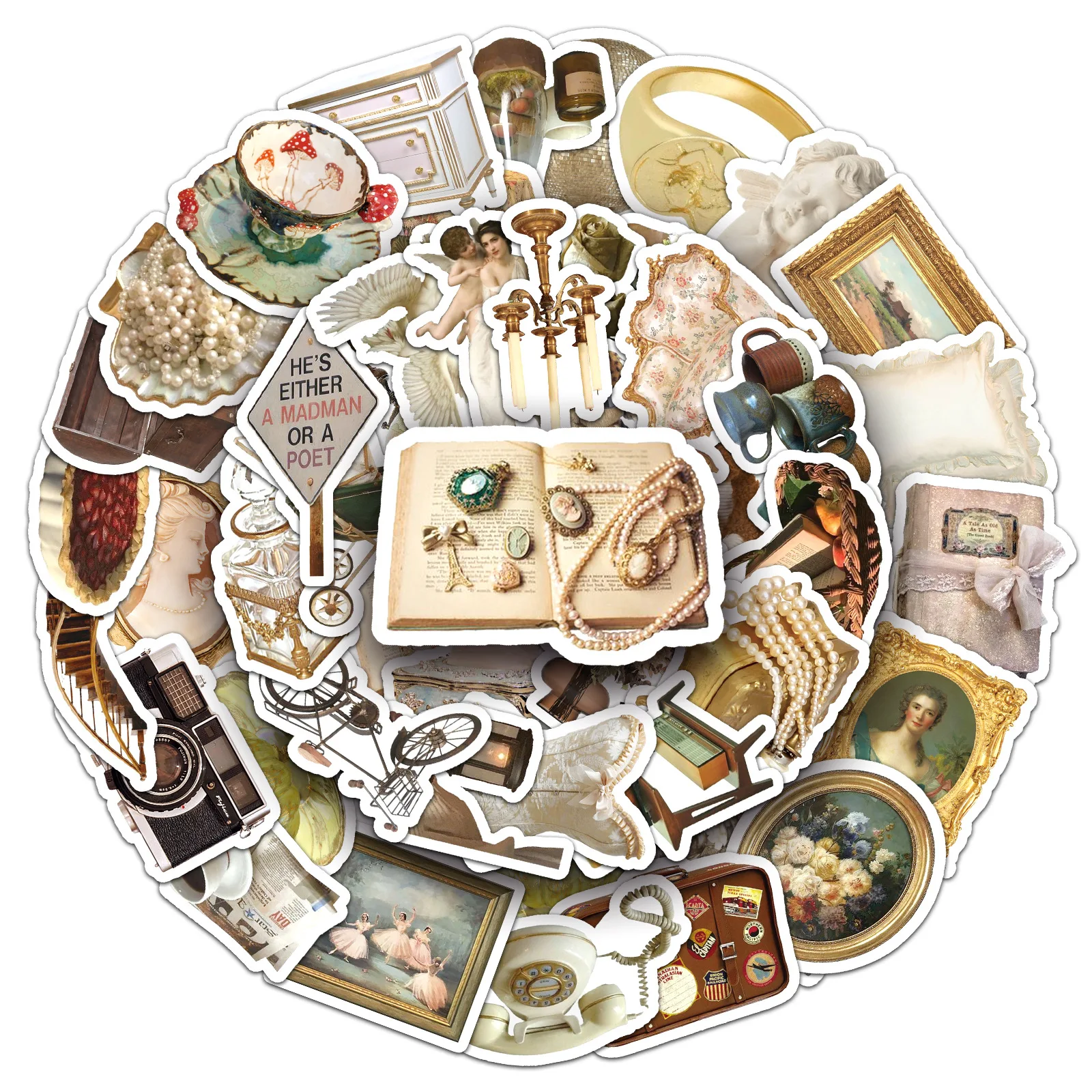 

50PCS Vintage French Luxury Aesthetic Stickers Pack Graffiti DIY Decorative Laptop Phone Case iPad Waterproof Stickers Kids Toy