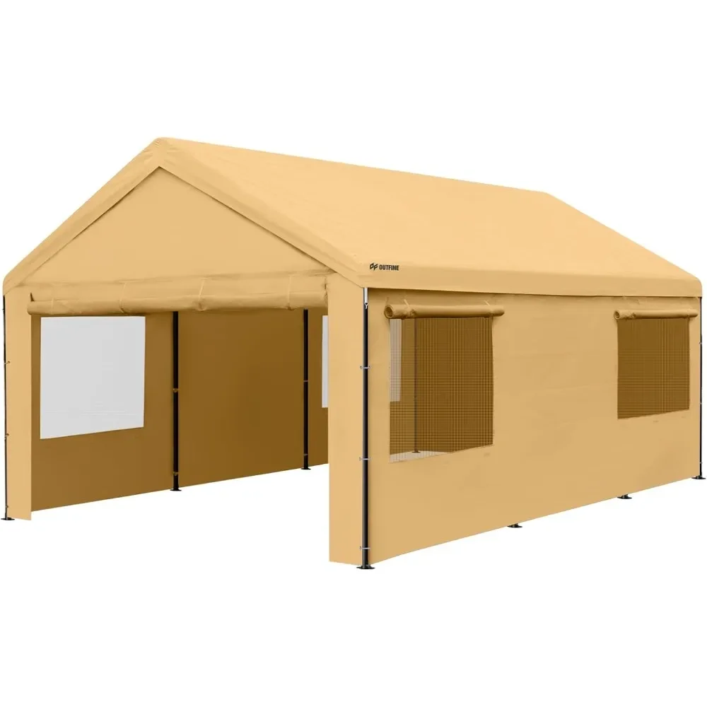 12x20 FT Heavy Duty Boat Car Canopy Garage with Removable Sidewalls and Roll-up Ventilated Windows, Tent Stakes x 12