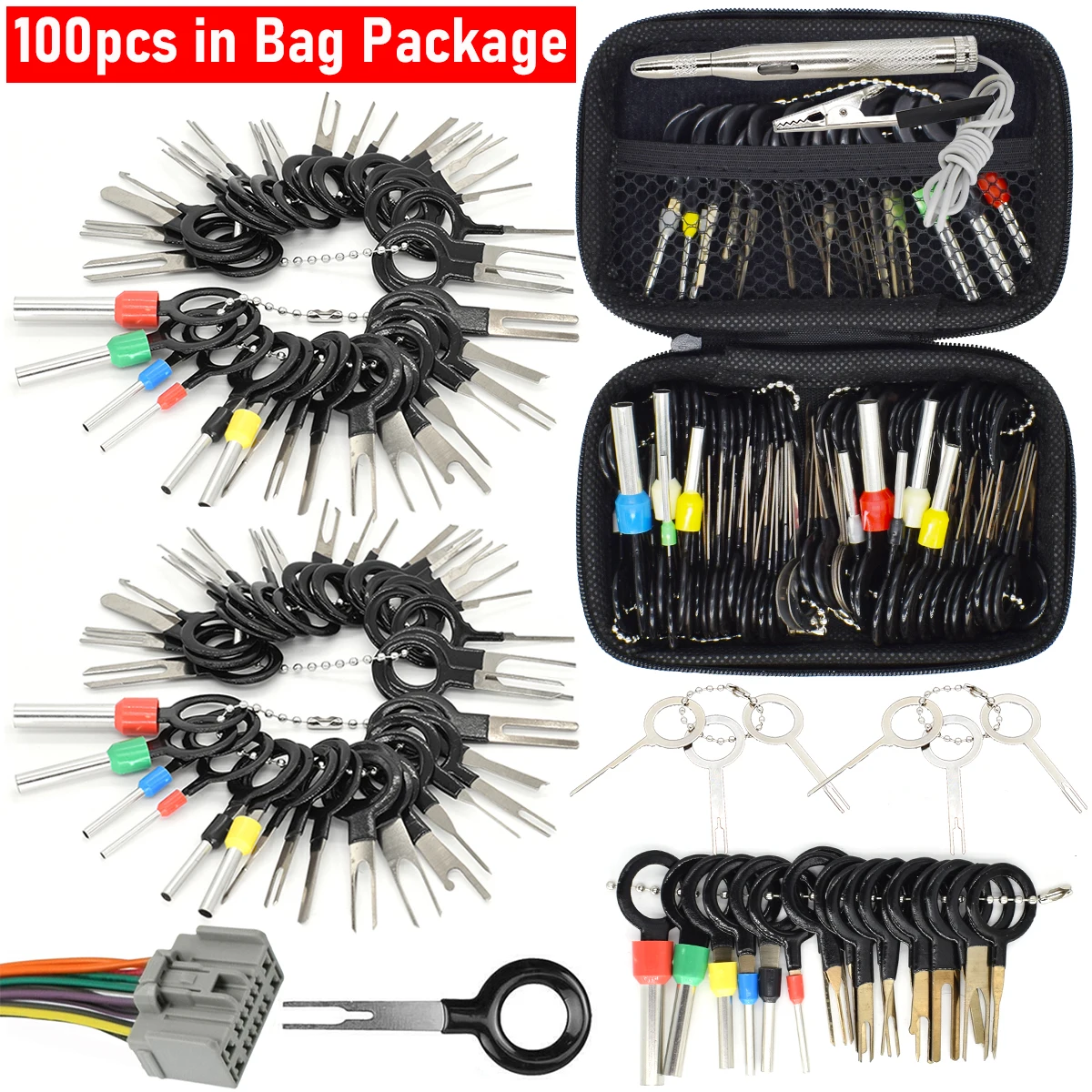 100PCS Car Terminal Removal Tool Wire Plug Connector Extractor Puller Release Pin Extractor Kit Electrical Wiring Repair Tool