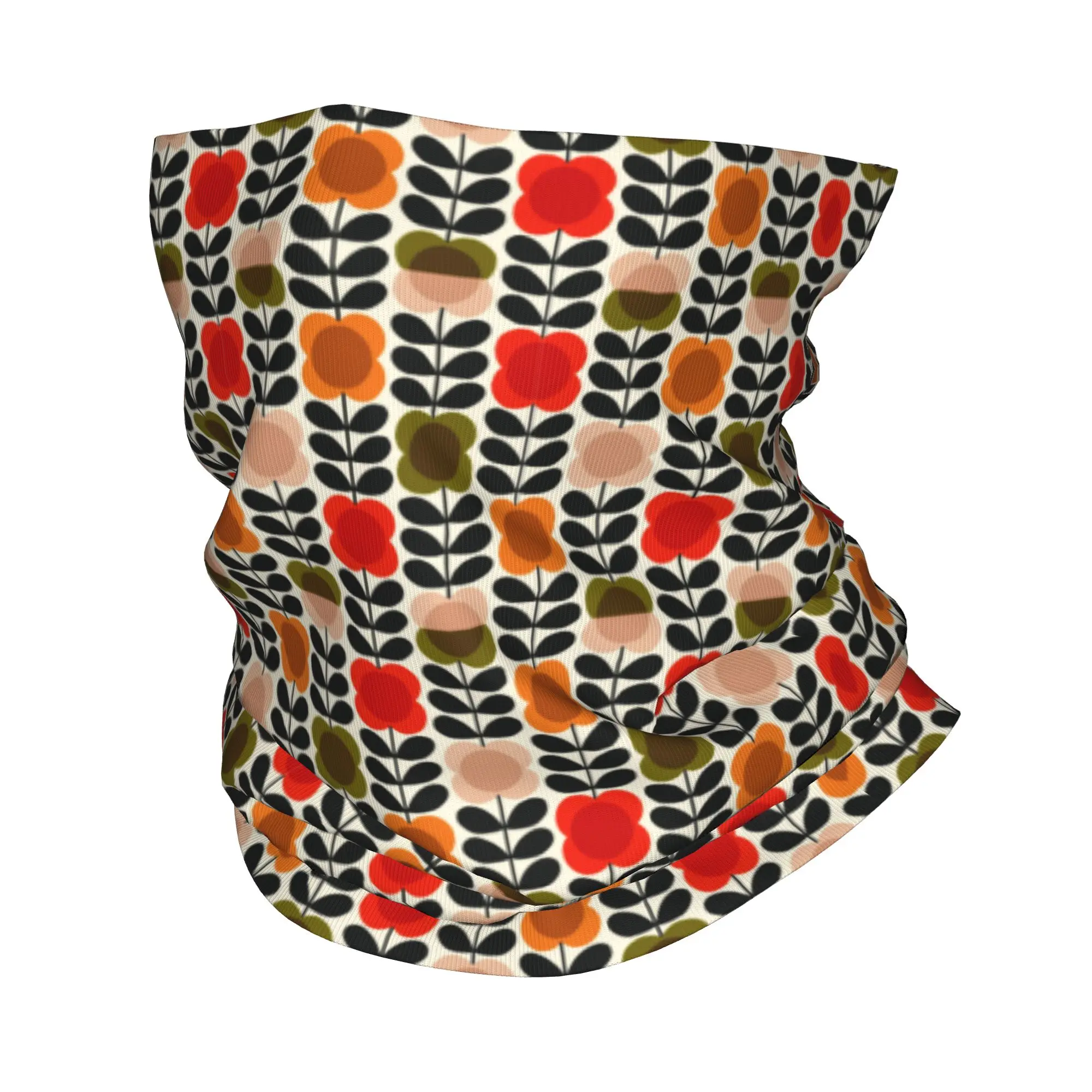Mid Century Scandinavian Flowers Orla Kiely  Bandana Winter Neck Warmer Women Windproof Wrap Face Scarf for Ski  Gaiter Headband