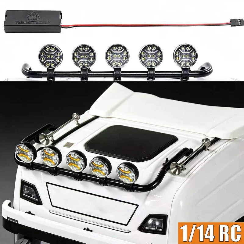 1:14th Scale LED 5V Car Roof Two-color Spotlight multi-mode Lamp for Tamiya RC Dump Truck SCANIA 770S 56368 VOLVO FH16 ACTROS