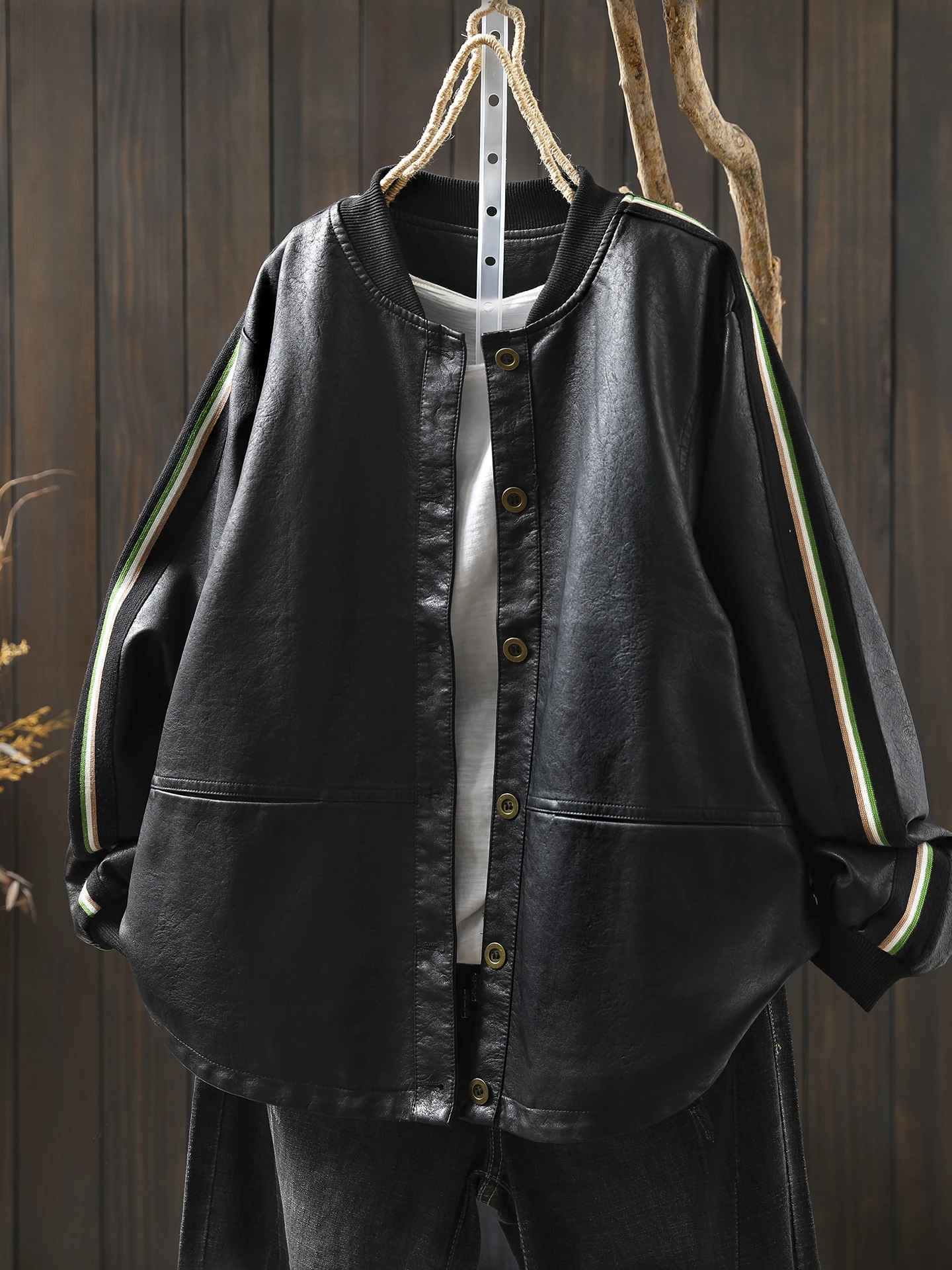 2025 automne nouveau femmes coupe ample col montant doux en cuir PU Jaet polyvalent Cool Sle Faion vêtements d'extérieur Long manteau Sve