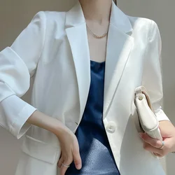 Acetate White Blazer Women's High-end Temperament Casual Thin Spring and Summer Satin Black Blazers