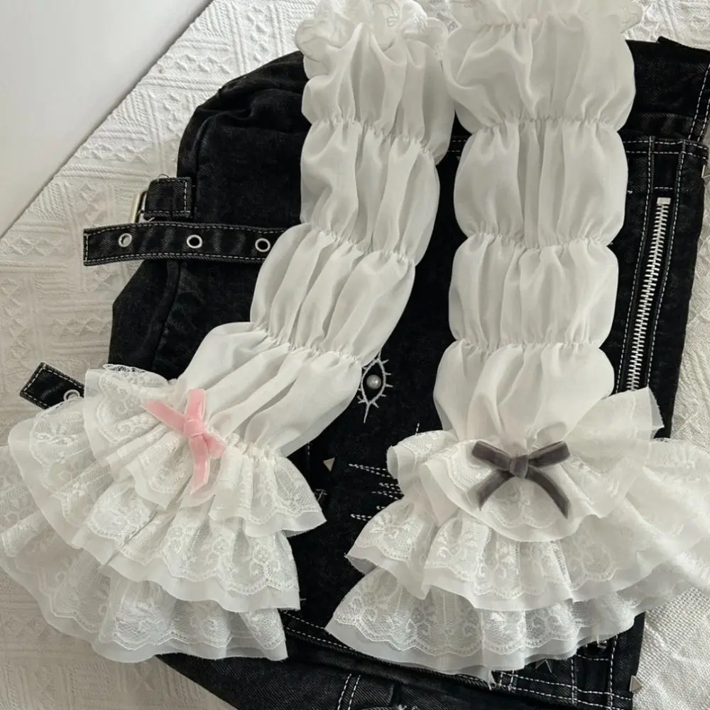Y2K Lolita Jk Lace Fingerless Gloves Kawaii White Lace Women Sleeve Cover Ballet Strap Bow Cosplay JK Clothing Accessories view 6