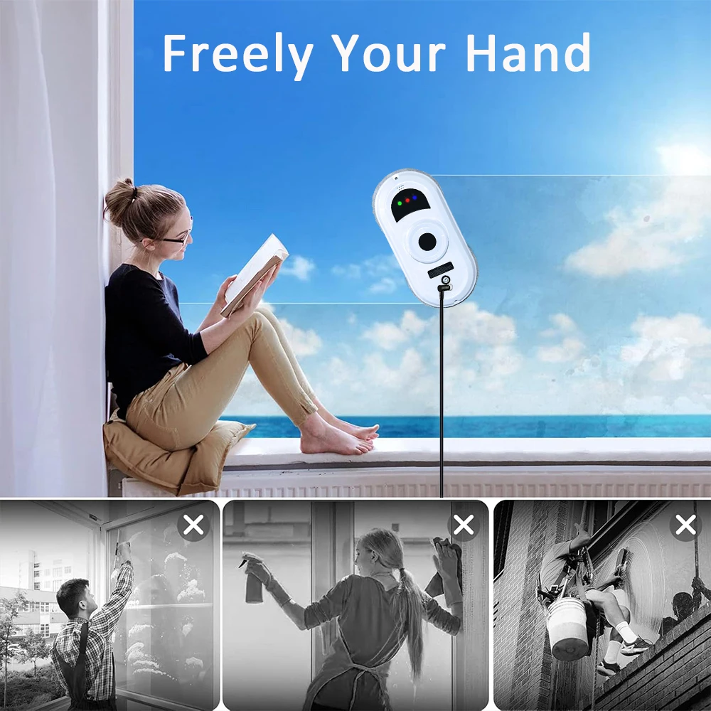 Robotic Window Cleaner Smart Window Robot Cleaner Clean Glass 2800Pa Electric Window Washer Robot with Remote Control for Home
