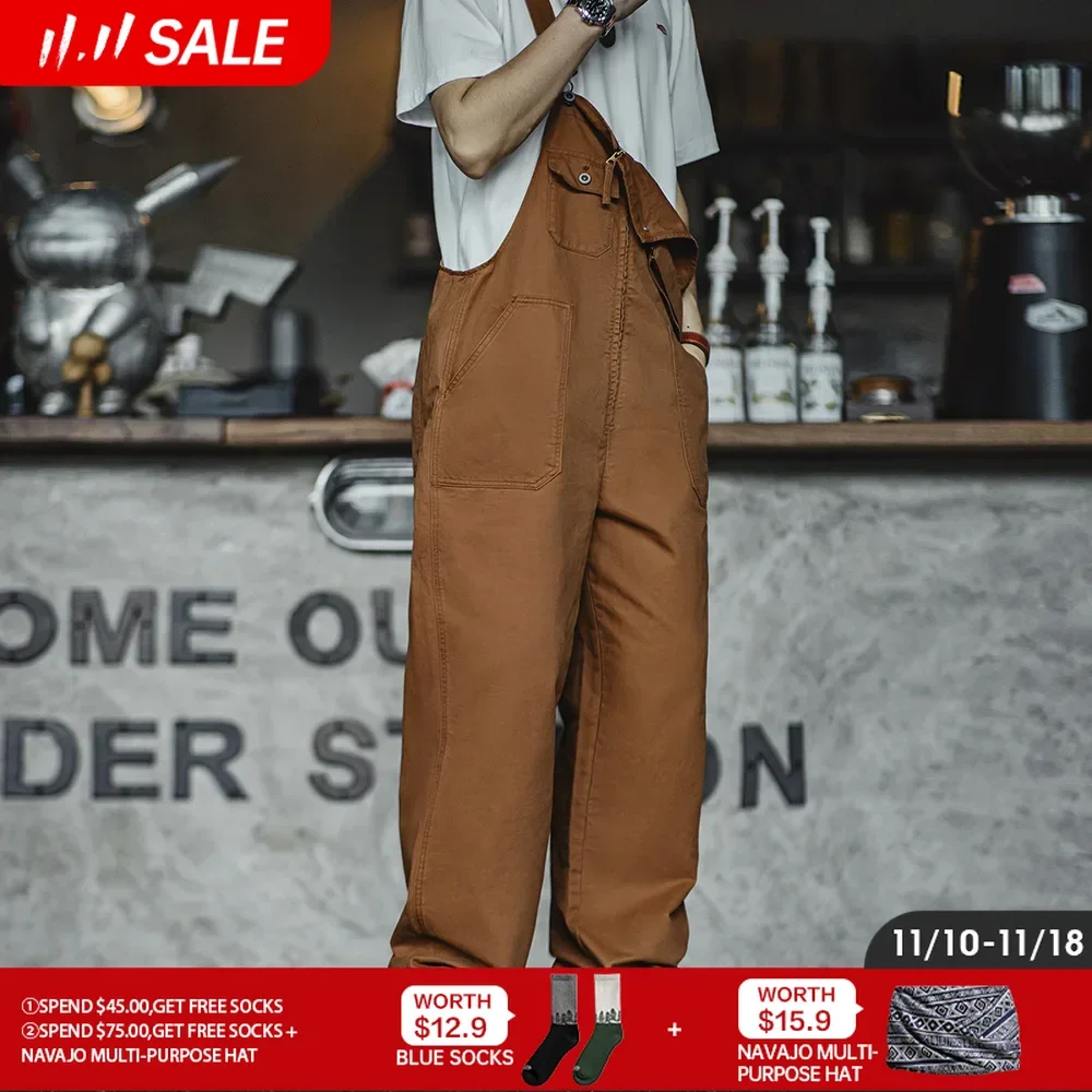 

Maden New Retro Men's Solid Color Overalls Casual Straight Jumpsuit with Pockets Design Trousers for Daily Spring and Autumn