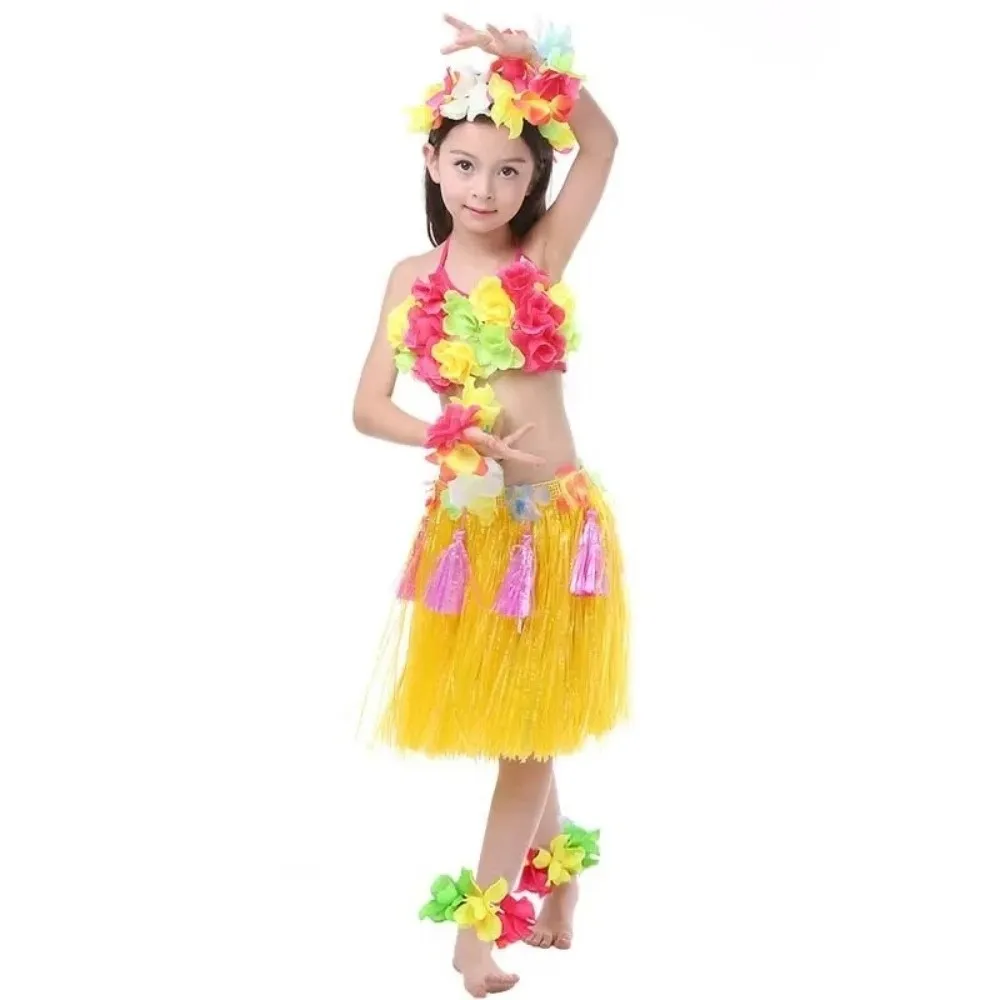 

7/8Pcs New Costume Hawaiian Hula Skirt Set Wristbands Bra Hula Dancer Costume Headband Hawaiian Costumes Party Favors