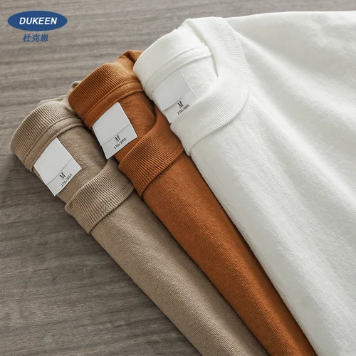 Imagen 1 del producto Dukeen-Camiseta gruesa de 11,2 algodón para hombre, camisa informal de manga corta y cuello redondo, Color sólido, Unisex, 100% oz