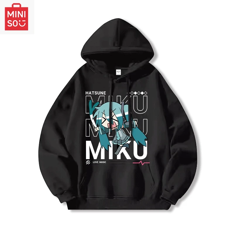هوديي مطبوع من Hatsune Miku مع غطاء رأس فضفاض كارتوني متعدد الوظائف كاجوال ولطيف للرجال والنساء #1