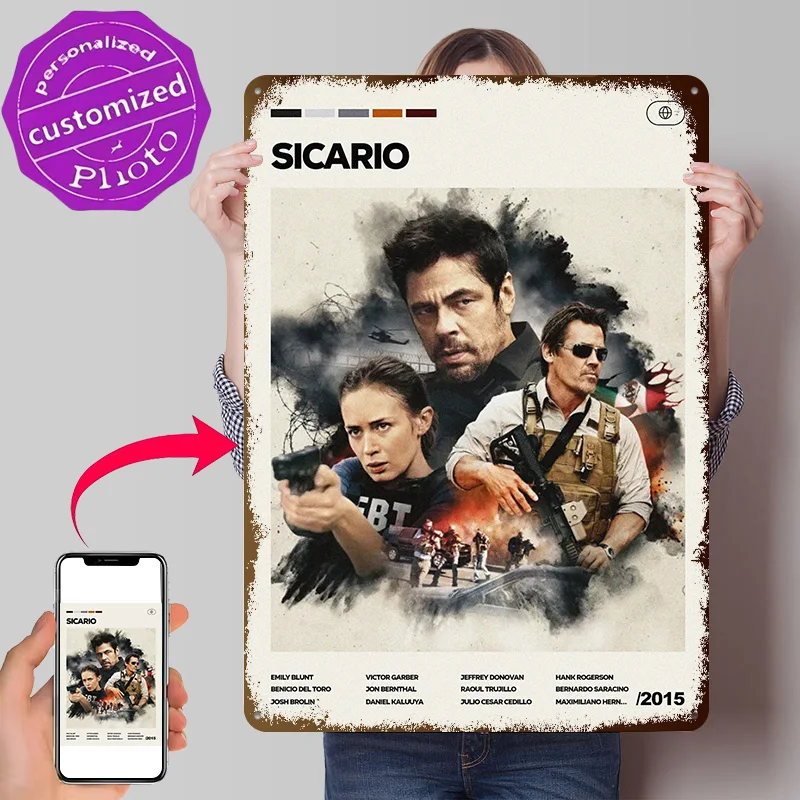 Sicario Movie 3D Printed Texture Poster Personalized Wall Art Retro Metal Tin Signs for Decor Luxury Decoration Home Decor Items