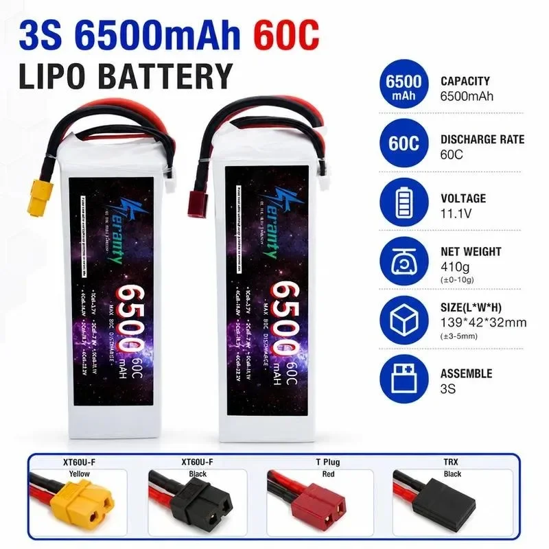 [NEW]  for 3S 11.1V 6500mAh High Capacity Lithium Battery 60C High Rate Drone Accessories Model Ship Model