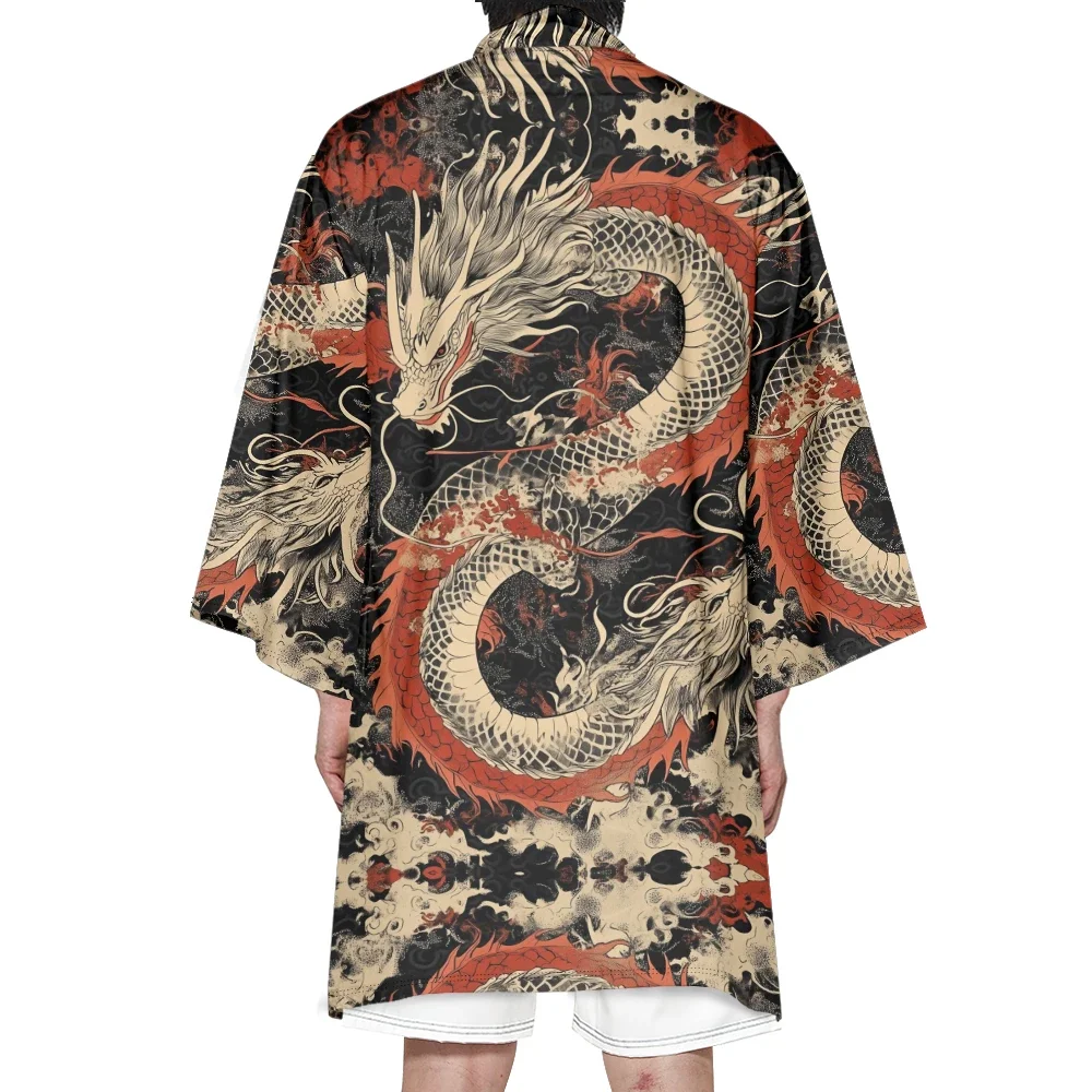 Autumn Samurai Kimono Cosplay Japanese Fashion Long Kimono Unisex Stylish Haori Casual Kimonos Yukata Cardigan Dragon Print Robe