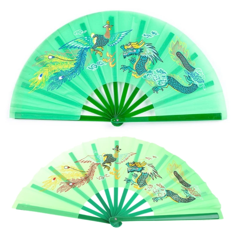 Chinese Kung Fu Fan for chi Martial Arts Dragon Phoenix Plastic Handheld Fol