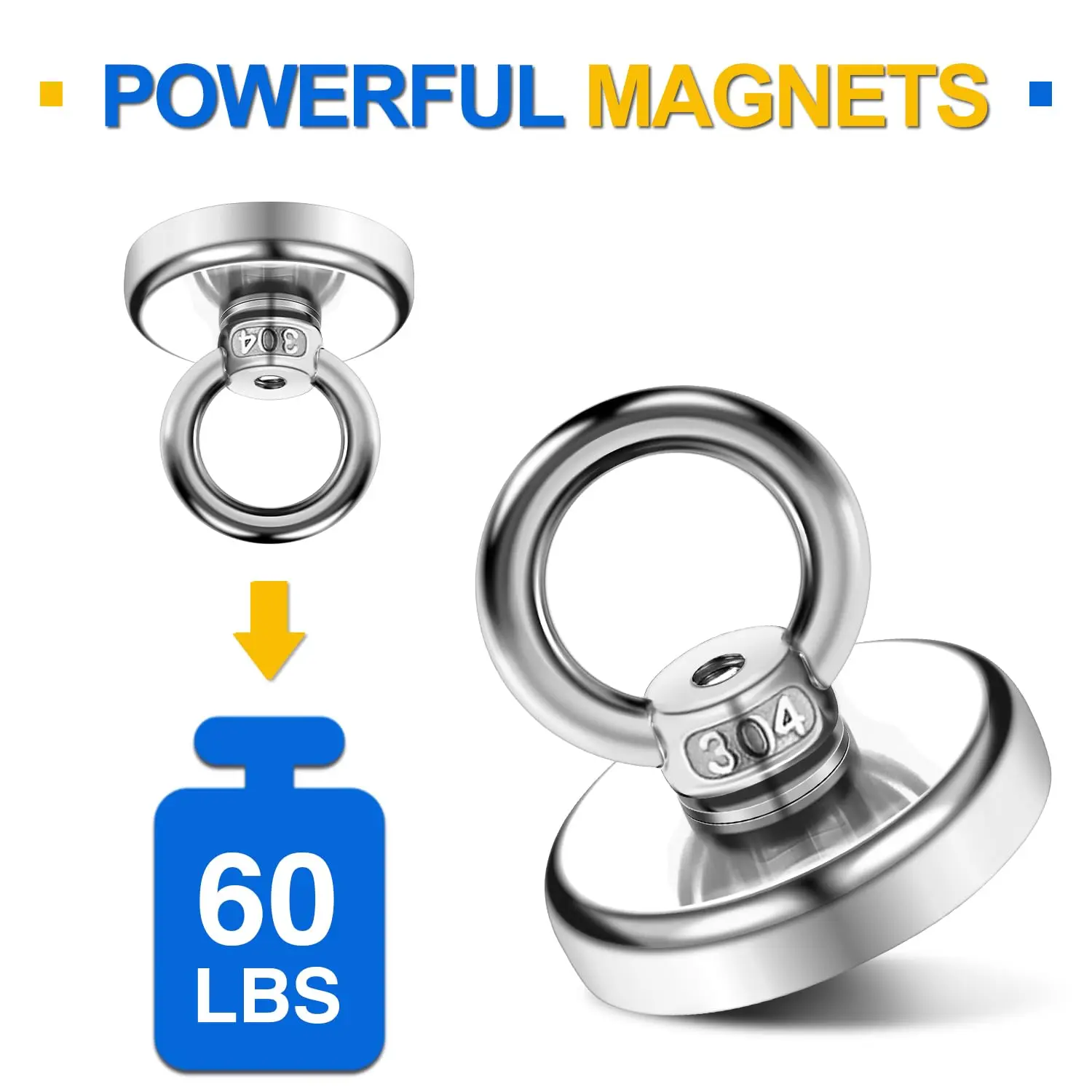 Magnetic Hooks, 60 lbs(27 KG) Pulling Force Rare Earth Magnetic Hooks with Countersunk Hole Eyebolt for Workplace, Home, Kitchen