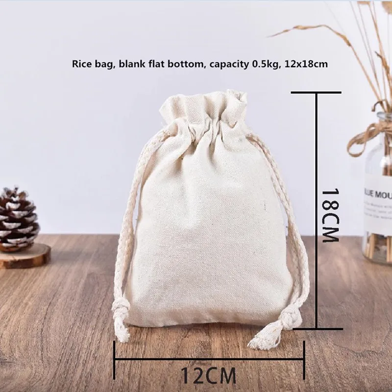 3PCS Cotton and Linen Drawstring Pull String Sack Packaging Storage Bag Seed Tea Rice Cloth Bags Ornament